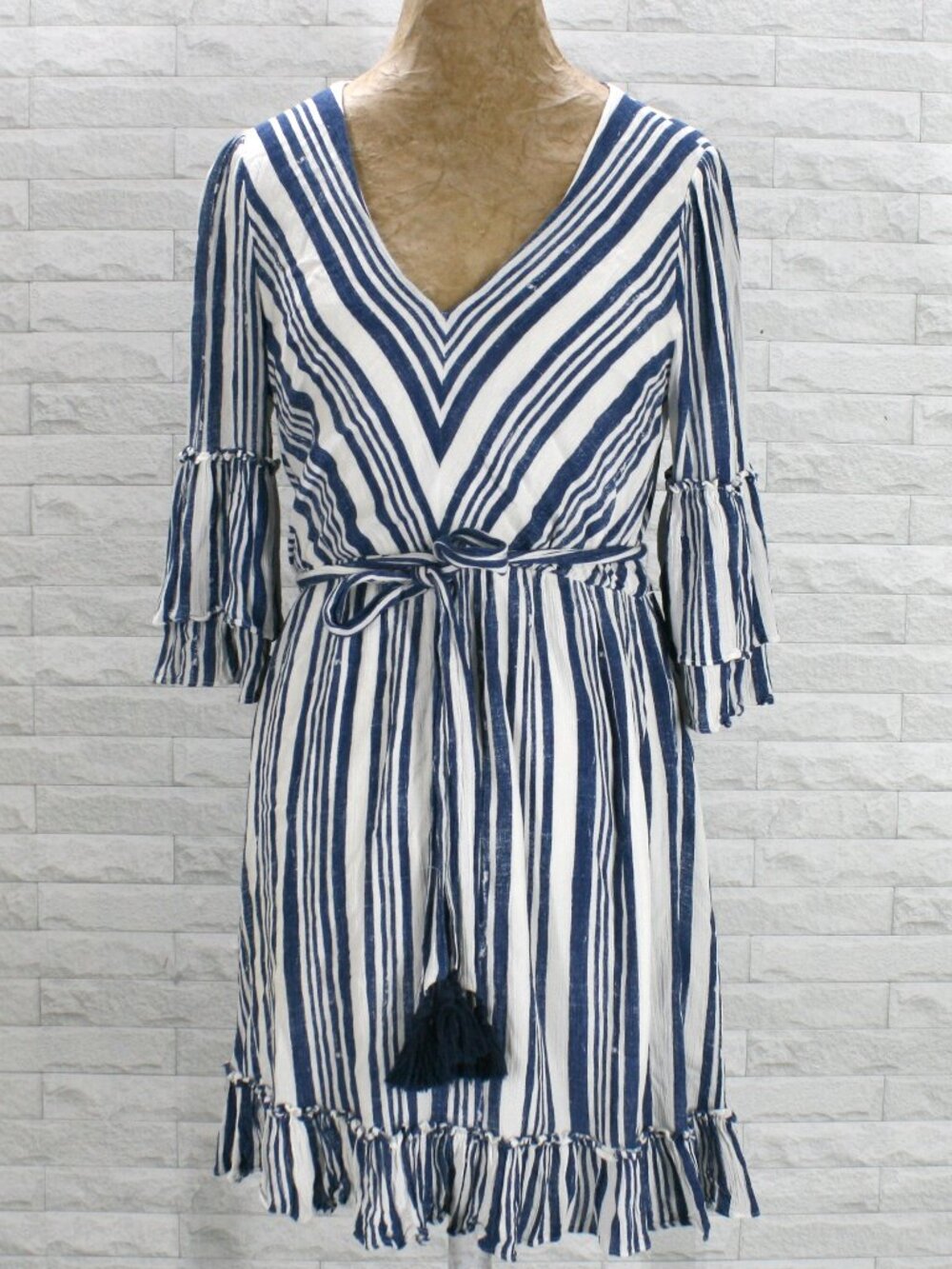 LULU'S CAST Dress AWAY Stripe Ruffle Skater Mini Cotttagecore Blue White Medium